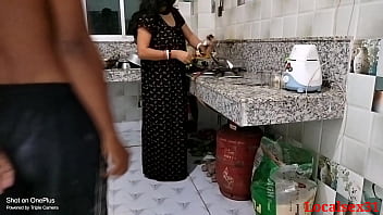 African-American wife has sex in the kitchen in a black dress (Video by LocalSex31)